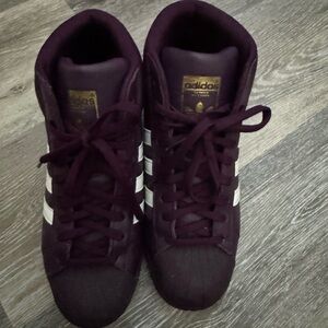 Adidas Maroon High-Tops with White Stripes
